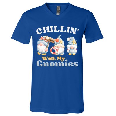 Chillin With My Gnomies Beach Gnomes With Shells Gift V-Neck T-Shirt