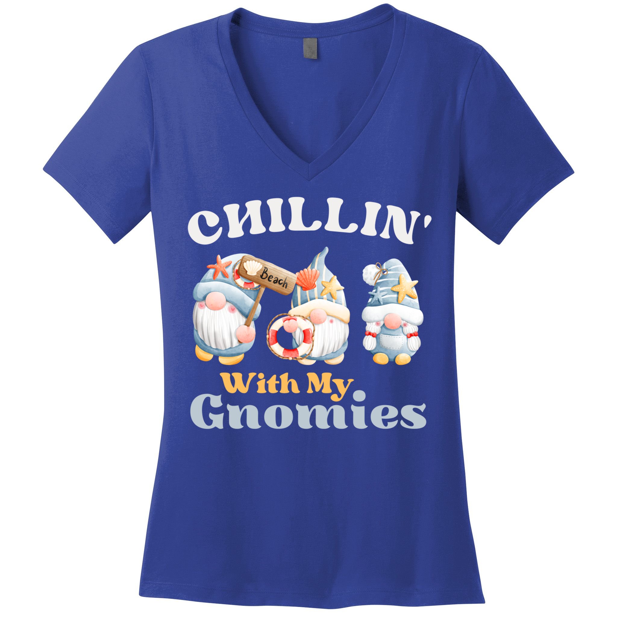 Chillin With My Gnomies Beach Gnomes With Shells Gift Women's V-Neck T-Shirt
