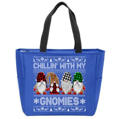 Chillin With My Gnomies Family Ugly Christmas Sweater Gnomes Gift Zip Tote Bag