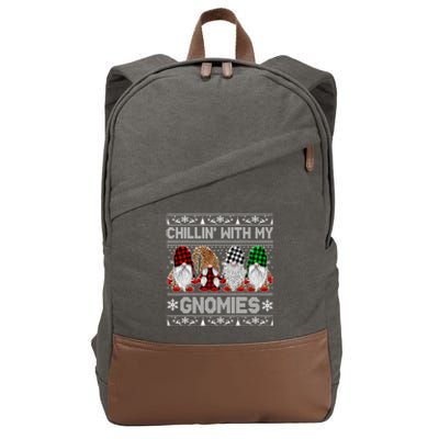 Chillin With My Gnomies Family Ugly Christmas Sweater Gnomes Gift Cotton Canvas Backpack