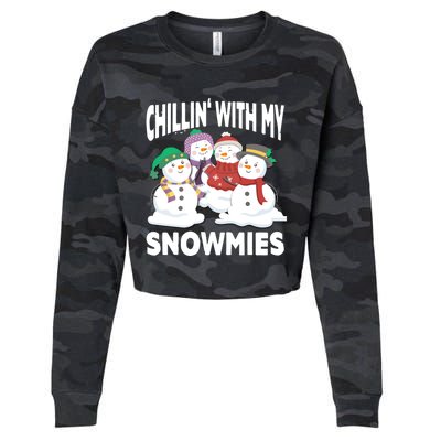 Chillin' With My Snowmies Christmas Snow Cool Gift Cropped Pullover Crew