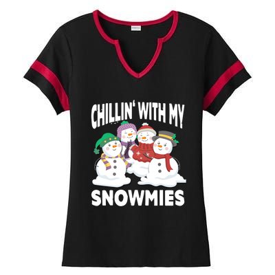 Chillin' With My Snowmies Christmas Snow Cool Gift Ladies Halftime Notch Neck Tee