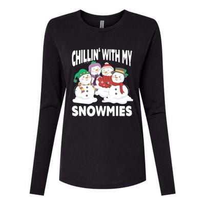 Chillin' With My Snowmies Christmas Snow Cool Gift Womens Cotton Relaxed Long Sleeve T-Shirt