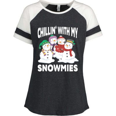 Chillin' With My Snowmies Christmas Snow Cool Gift Enza Ladies Jersey Colorblock Tee