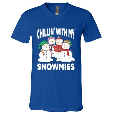 Chillin' With My Snowmies Christmas Snow Cool Gift V-Neck T-Shirt