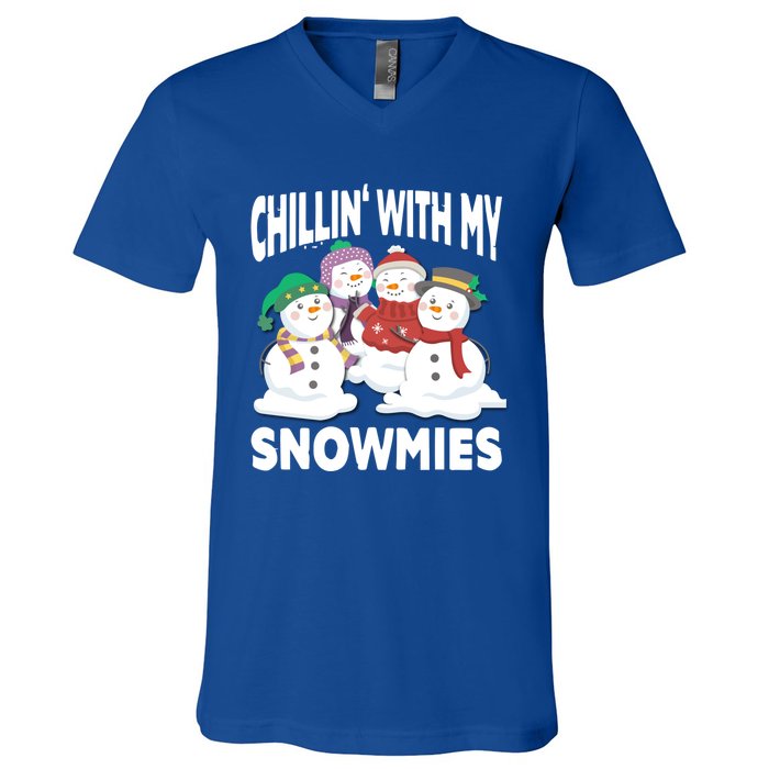 Chillin' With My Snowmies Christmas Snow Cool Gift V-Neck T-Shirt