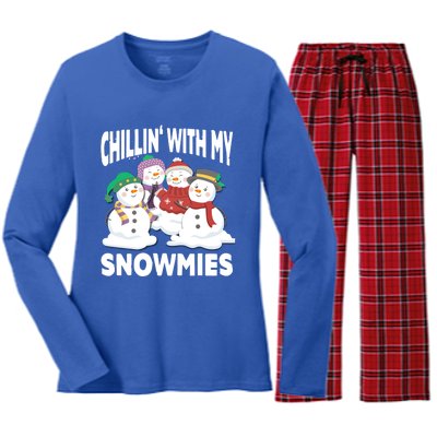 Chillin' With My Snowmies Christmas Snow Cool Gift Women's Long Sleeve Flannel Pajama Set 