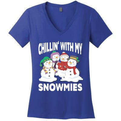 Chillin' With My Snowmies Christmas Snow Cool Gift Women's V-Neck T-Shirt