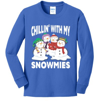 Chillin' With My Snowmies Christmas Snow Cool Gift Kids Long Sleeve Shirt