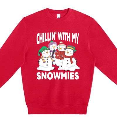 Chillin' With My Snowmies Christmas Snow Cool Gift Premium Crewneck Sweatshirt