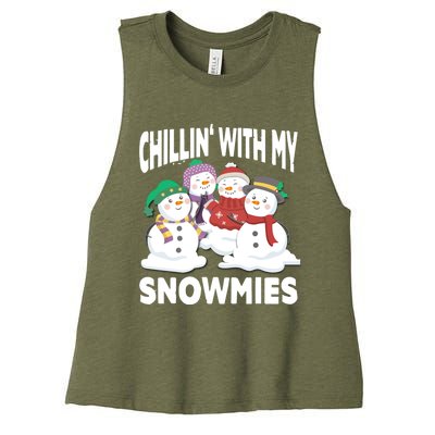 Chillin' With My Snowmies Christmas Snow Cool Gift Women's Racerback Cropped Tank