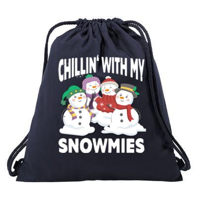 Chillin' With My Snowmies Christmas Snow Cool Gift Drawstring Bag