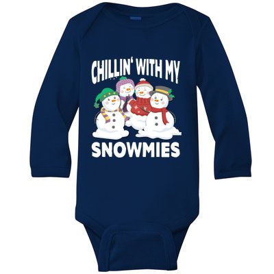 Chillin' With My Snowmies Christmas Snow Cool Gift Baby Long Sleeve Bodysuit