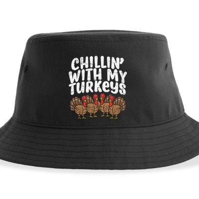 Chillin With My Turkeys Thanksgiving Sustainable Bucket Hat
