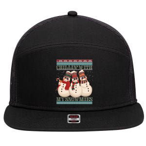 Chillin With My Snowmies Ugly Christmas Snow Cool Gift Gift Black 7 Panel Mesh Trucker Snapback Hat