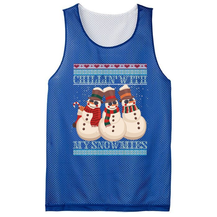 Chillin With My Snowmies Ugly Christmas Snow Cool Gift Gift Black Mesh Reversible Basketball Jersey Tank