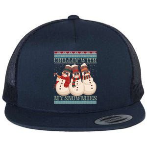 Chillin With My Snowmies Ugly Christmas Snow Cool Gift Gift Black Flat Bill Trucker Hat