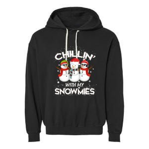 Chillin With My Snowmies Christmas Garment-Dyed Fleece Hoodie