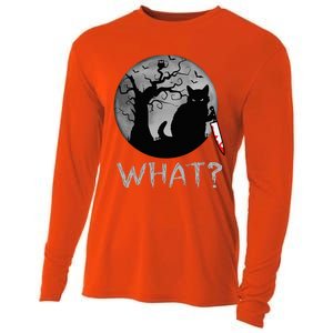 Cat What Murderous Black Cat With Knife Costume Halloween Cooling Performance Long Sleeve Crew