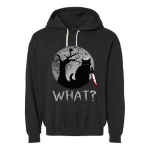 Cat What Murderous Black Cat With Knife Costume Halloween Garment-Dyed Fleece Hoodie