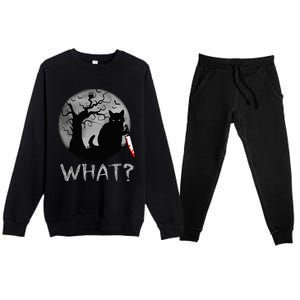 Cat What Murderous Black Cat With Knife Costume Halloween Premium Crewneck Sweatsuit Set