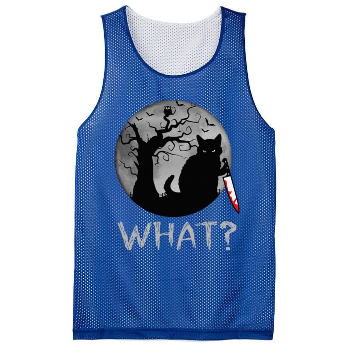 Cat What Murderous Black Cat With Knife Costume Halloween Mesh Reversible Basketball Jersey Tank