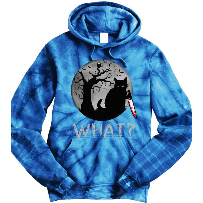 Cat What Murderous Black Cat With Knife Costume Halloween Tie Dye Hoodie