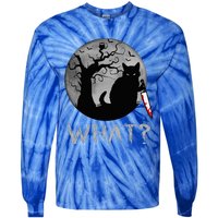 Cat What Murderous Black Cat With Knife Costume Halloween Tie-Dye Long Sleeve Shirt