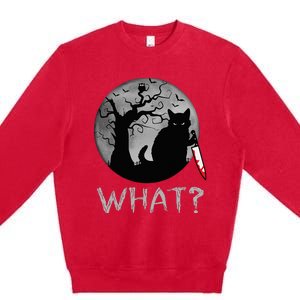 Cat What Murderous Black Cat With Knife Costume Halloween Premium Crewneck Sweatshirt