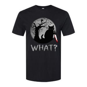 Cat What Murderous Black Cat With Knife Costume Halloween Softstyle CVC T-Shirt