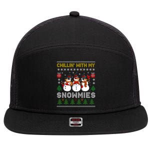 Chillin With My Snowmies Ugly Christmas Sweater Snow Gift 7 Panel Mesh Trucker Snapback Hat