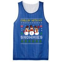 Chillin With My Snowmies Ugly Christmas Sweater Snow Gift Mesh Reversible Basketball Jersey Tank