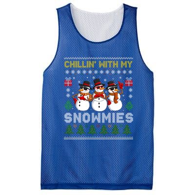 Chillin With My Snowmies Ugly Christmas Sweater Snow Gift Mesh Reversible Basketball Jersey Tank