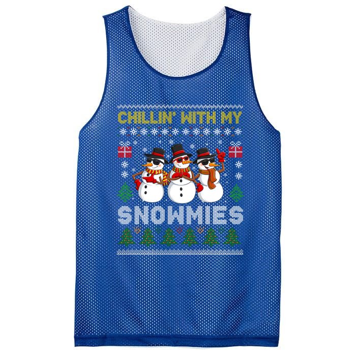 Chillin With My Snowmies Ugly Christmas Sweater Snow Gift Mesh Reversible Basketball Jersey Tank