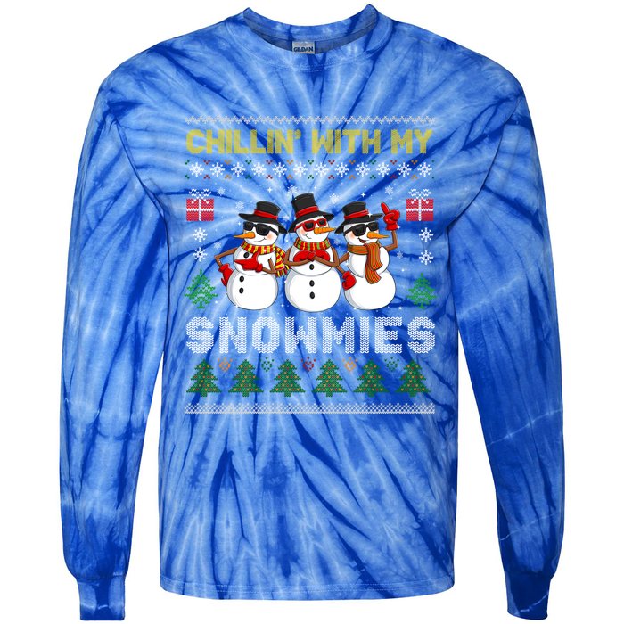 Chillin With My Snowmies Ugly Christmas Sweater Snow Gift Tie-Dye Long Sleeve Shirt