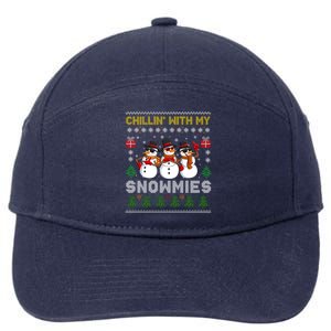 Chillin With My Snowmies Ugly Christmas Sweater Snow Gift 7-Panel Snapback Hat