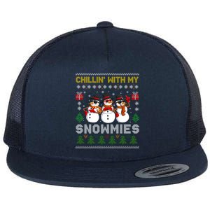 Chillin With My Snowmies Ugly Christmas Sweater Snow Gift Flat Bill Trucker Hat