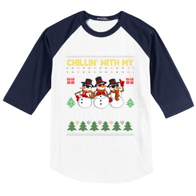 Chillin With My Snowmies Ugly Christmas Sweater Snow Gift Baseball Sleeve Shirt