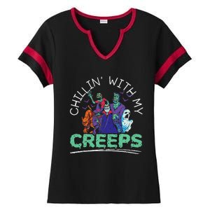 Chillin With My Creeps Halloween Party Trick Or Treat Ladies Halftime Notch Neck Tee