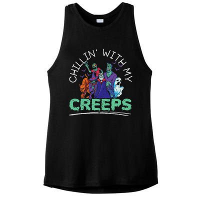 Chillin With My Creeps Halloween Party Trick Or Treat Ladies PosiCharge Tri-Blend Wicking Tank