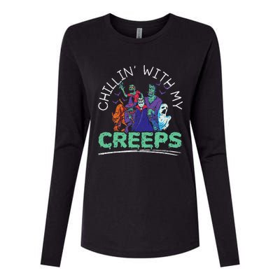 Chillin With My Creeps Halloween Party Trick Or Treat Womens Cotton Relaxed Long Sleeve T-Shirt