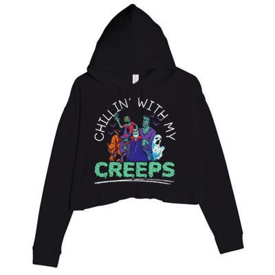 Chillin With My Creeps Halloween Party Trick Or Treat Crop Fleece Hoodie