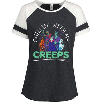 Chillin With My Creeps Halloween Party Trick Or Treat Enza Ladies Jersey Colorblock Tee