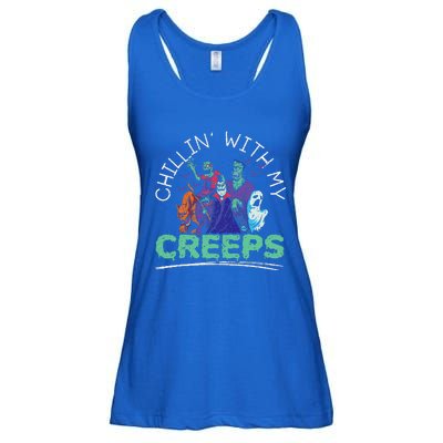 Chillin With My Creeps Halloween Party Trick Or Treat Ladies Essential Flowy Tank