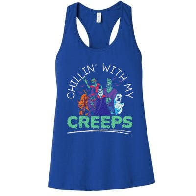 Chillin With My Creeps Halloween Party Trick Or Treat Women's Racerback Tank