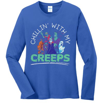 Chillin With My Creeps Halloween Party Trick Or Treat Ladies Long Sleeve Shirt