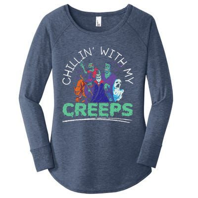 Chillin With My Creeps Halloween Party Trick Or Treat Women's Perfect Tri Tunic Long Sleeve Shirt