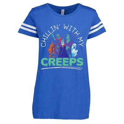 Chillin With My Creeps Halloween Party Trick Or Treat Enza Ladies Jersey Football T-Shirt