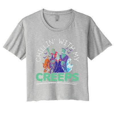 Chillin With My Creeps Halloween Party Trick Or Treat Women's Crop Top Tee