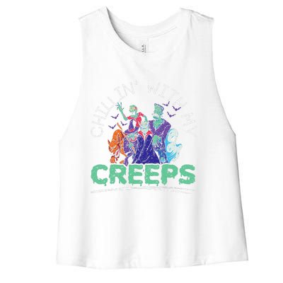 Chillin With My Creeps Halloween Party Trick Or Treat Women's Racerback Cropped Tank